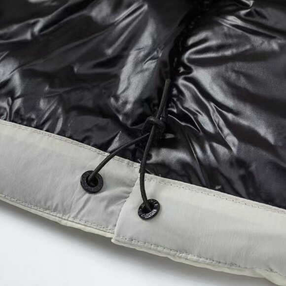 Moncler Color-Block Hooded Down Jacket | Light Gray & Black Puffer Coat - Picture 7 of 9